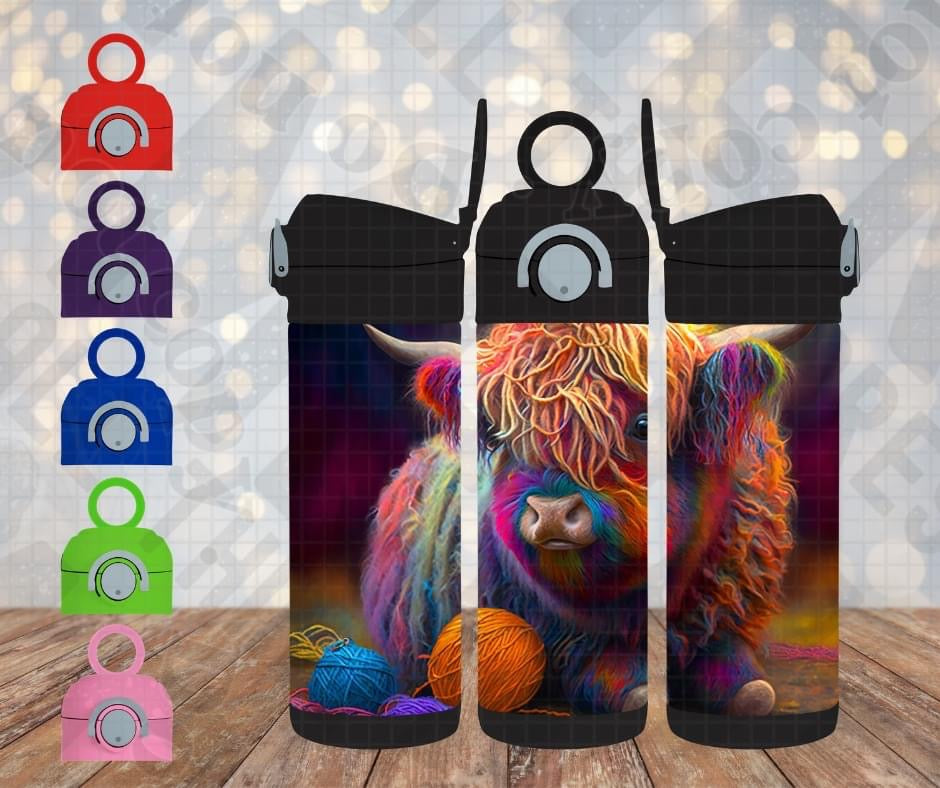 12oz Rainbow Yarn Highland Cow Cup 0100