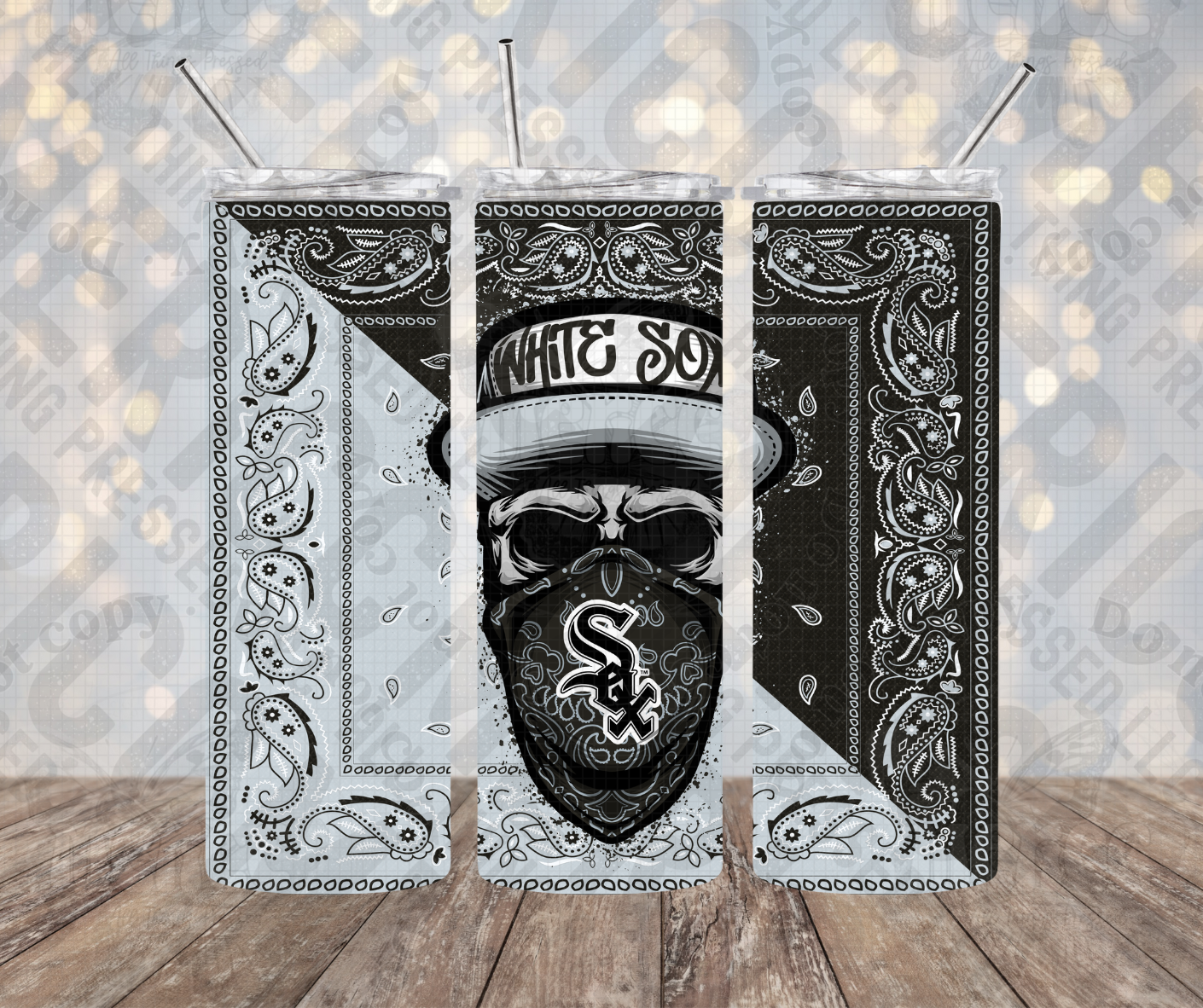 20oz | 30oz Chicago Black/White Bandana Skull Tumbler 0041