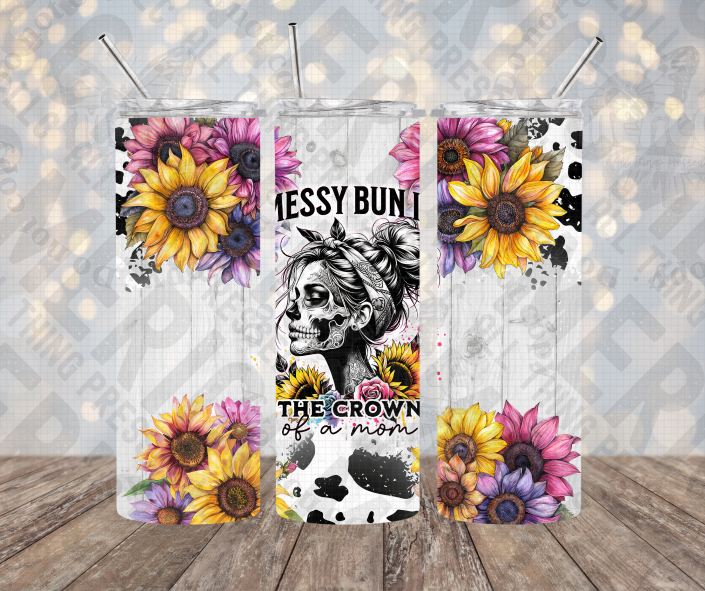 20oz | 30oz Messy Bun Is The Crown Of A Mom 🌼 Tumbler 0045