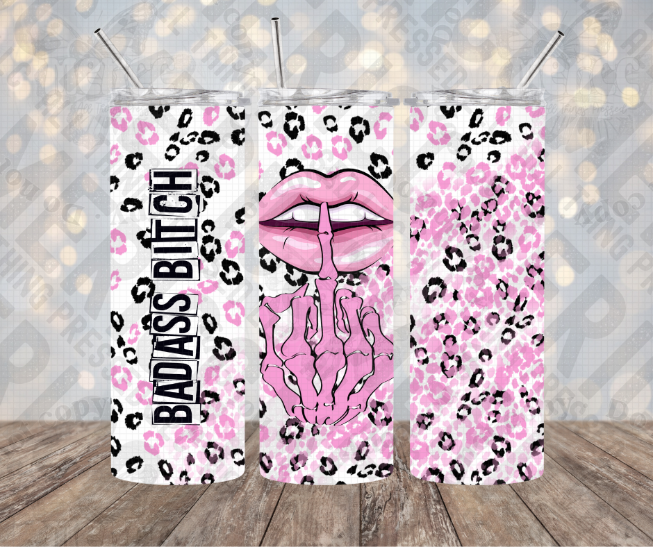 20oz | 30oz Pink & Black Leopard Badass Bitch Tumbler 0031