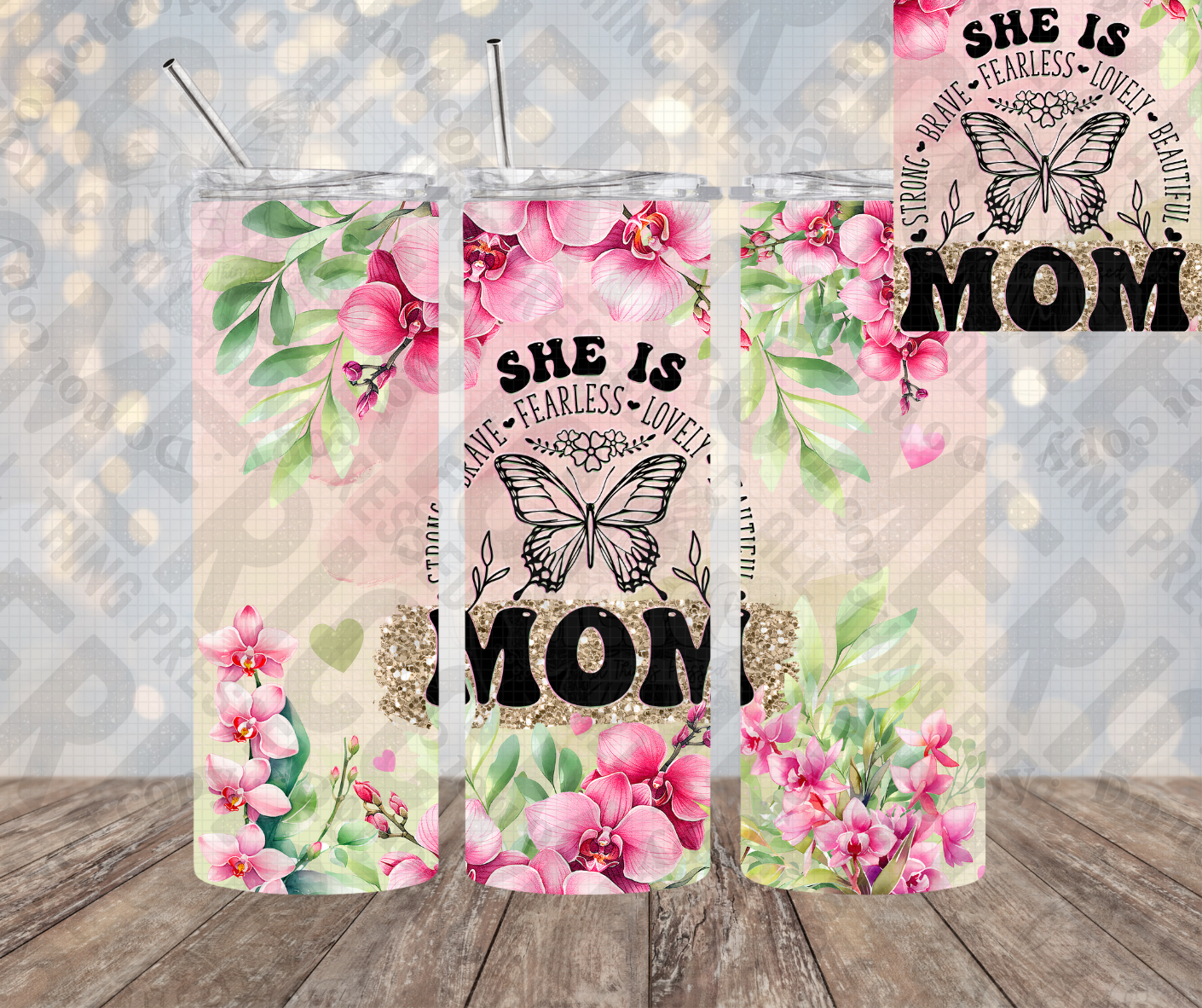 20oz | 30oz She Is 🖤 Strong - Brave - Fearless - Lovely - Beautiful 🖤 Mom Tumbler 0049