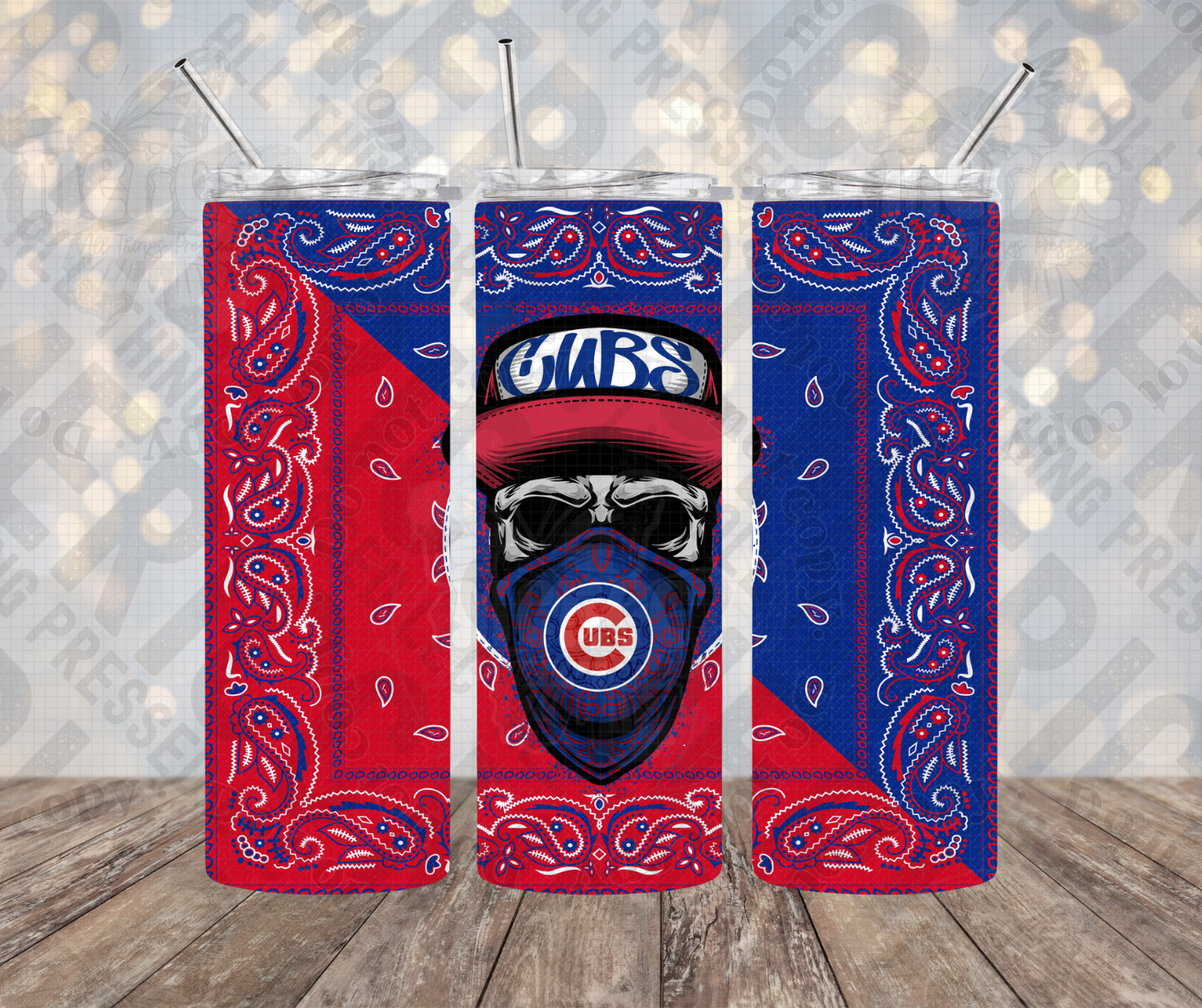 20oz | 30oz Chicago Red/Blue Bandana Skull Tumbler 0039