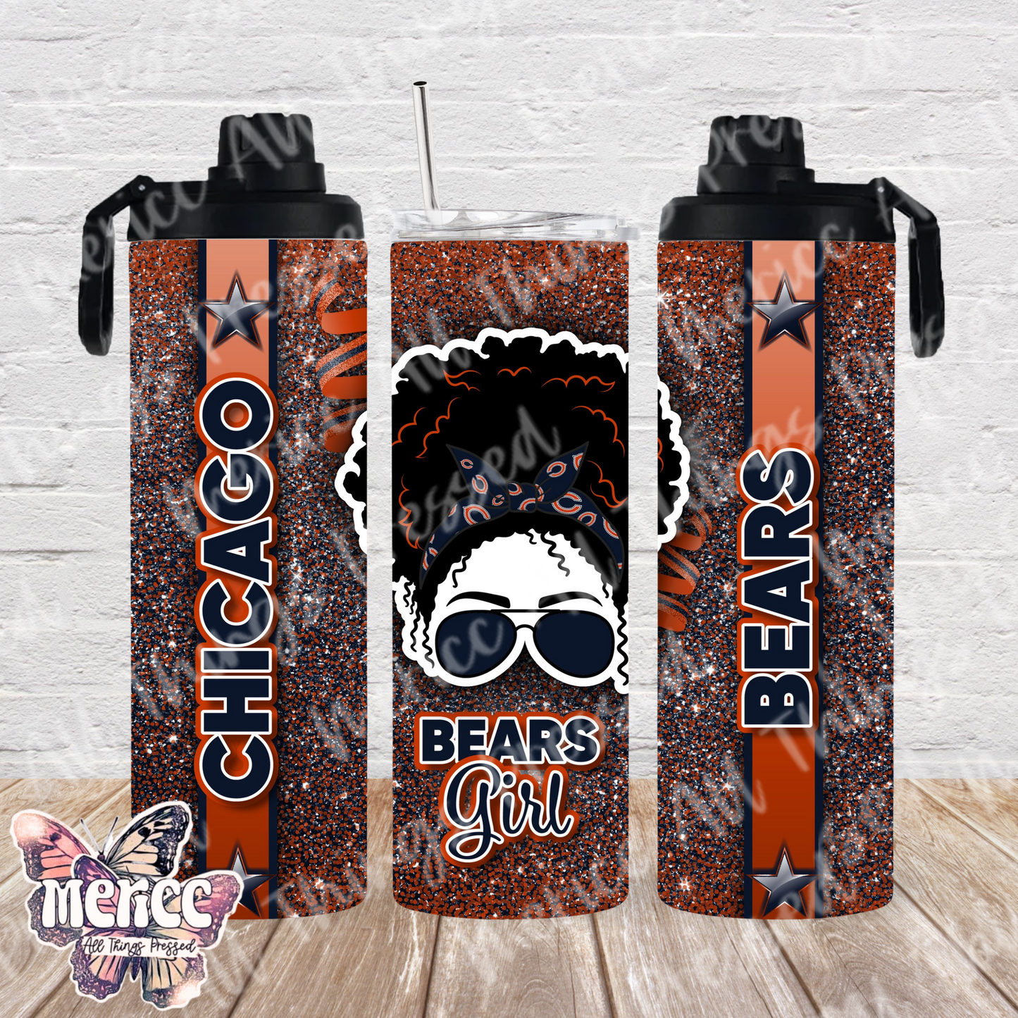 20oz Dual Lid Tumbler: Chicago Football 0029