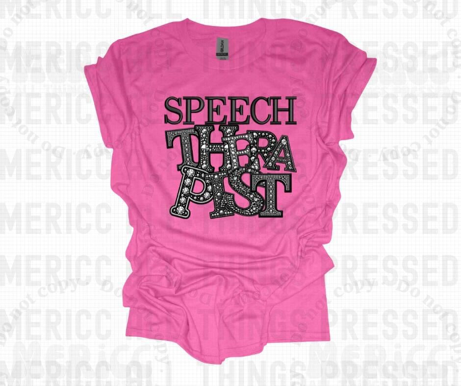 Speech Therapist Faux Diamonds Tee