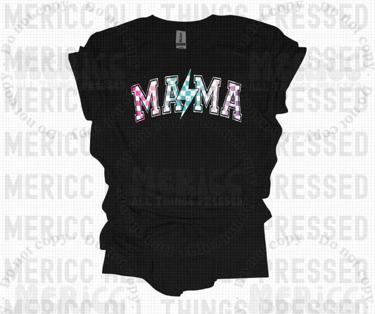 Pink, Blue, & Purple Checker Lightning Mama Tee