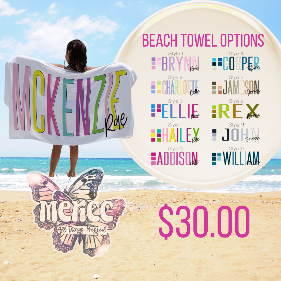 Personalized Beach Towel 30 x 60 in Microfiber